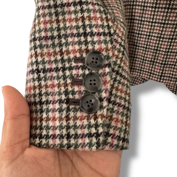 Talbots Beige/Pink Houndstooth Plaid Blazer Owl Print Office Academia Preppy 12 - Picture 6 of 10
